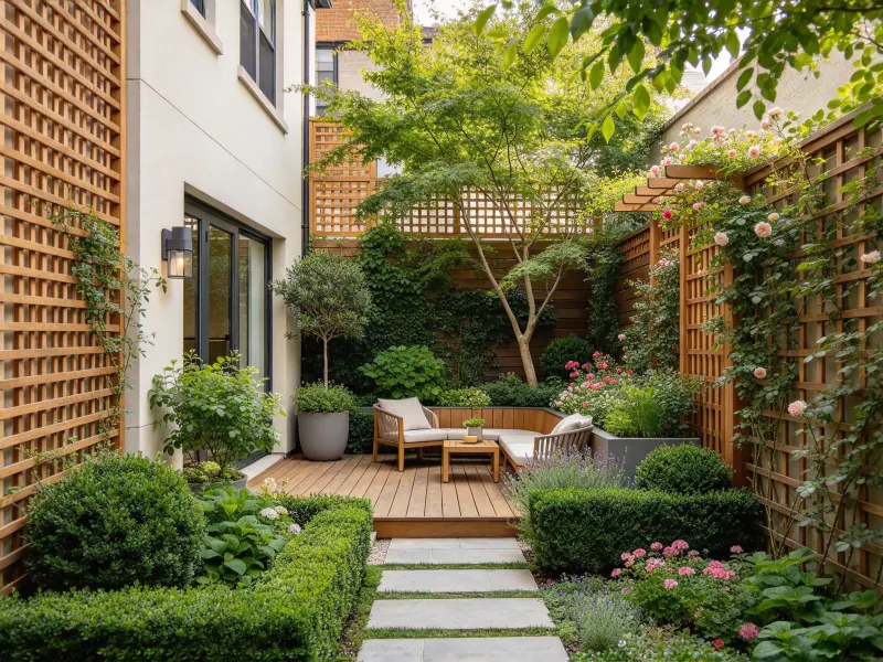 Private courtyard landscaping design with screens