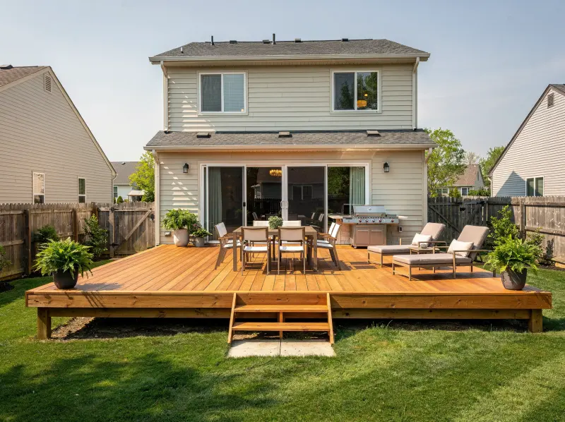 AI backyard deck design for dining and grilling