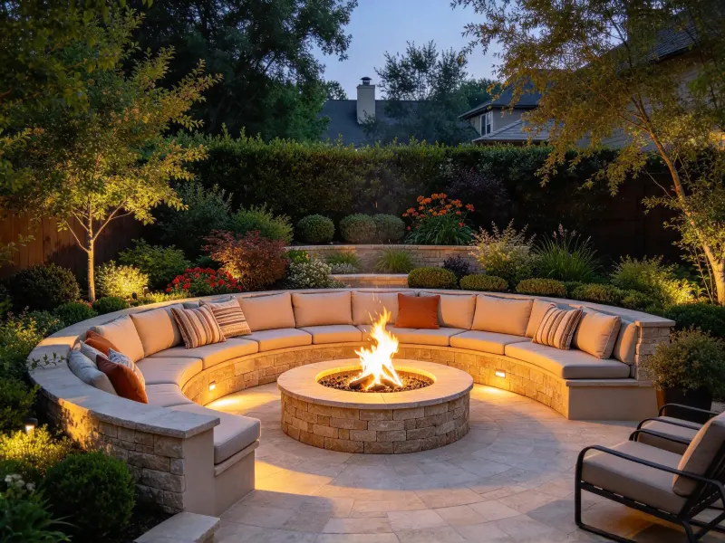 Fire pit with built-in seating design idea