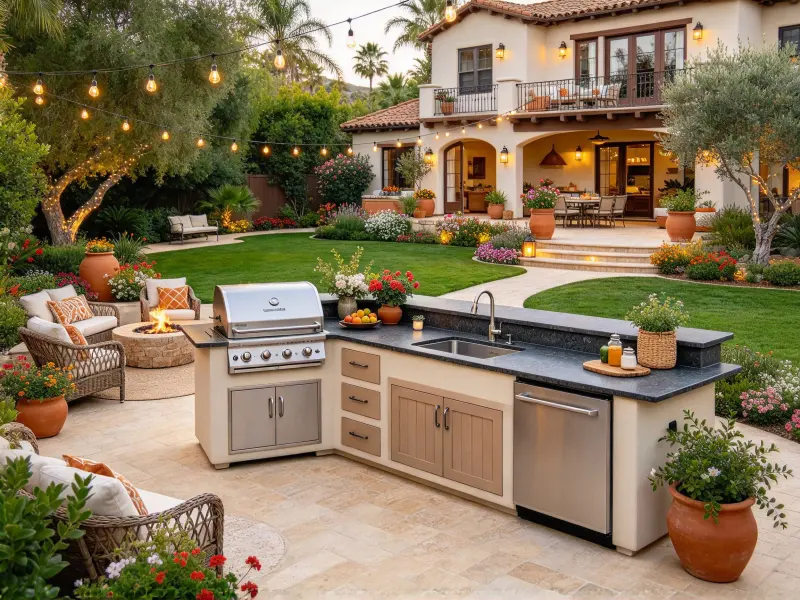 Backyard outdoor kitchen design idea