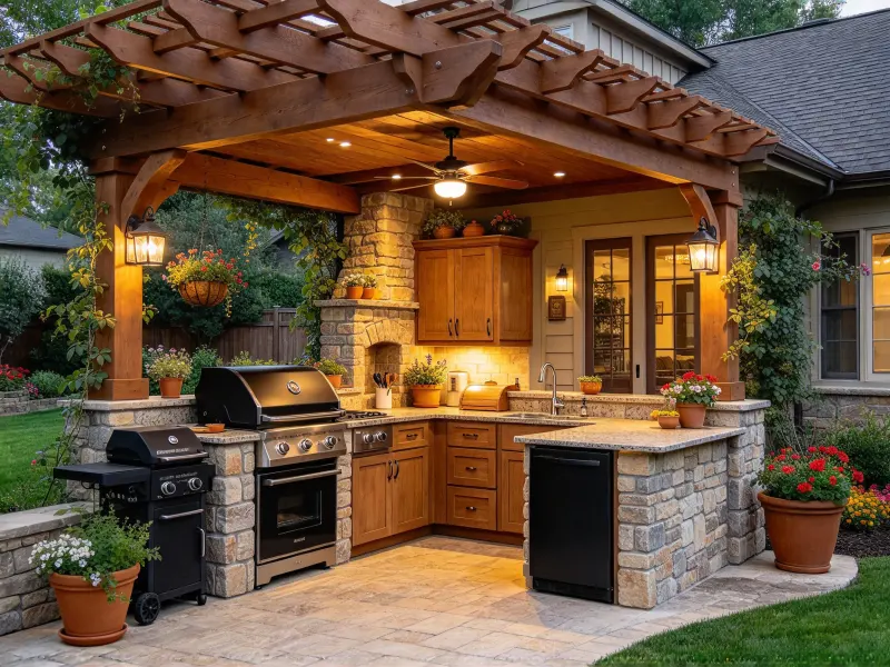 Covered outdoor kitchen design idea