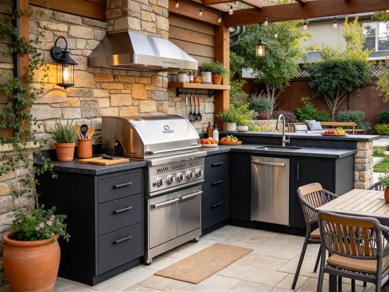 Outdoor kitchen with grill design idea
