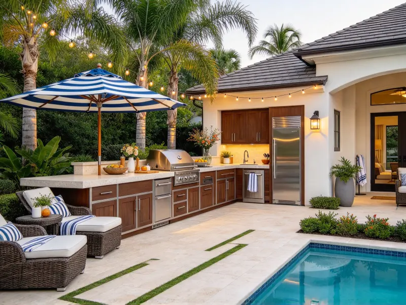 Poolside outdoor kitchen design idea