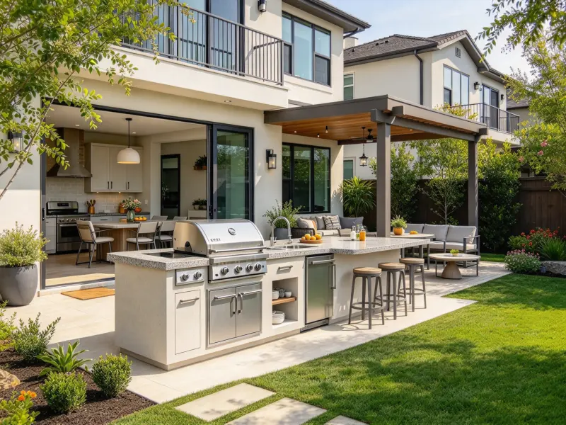 Outdoor kitchen layout with cooking and prep zones
