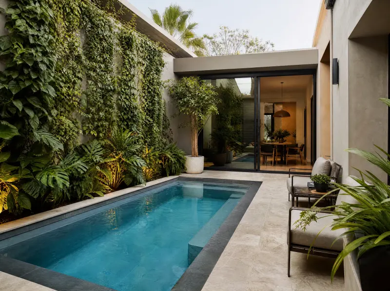 Small pool design with plunge pool and vertical planting
