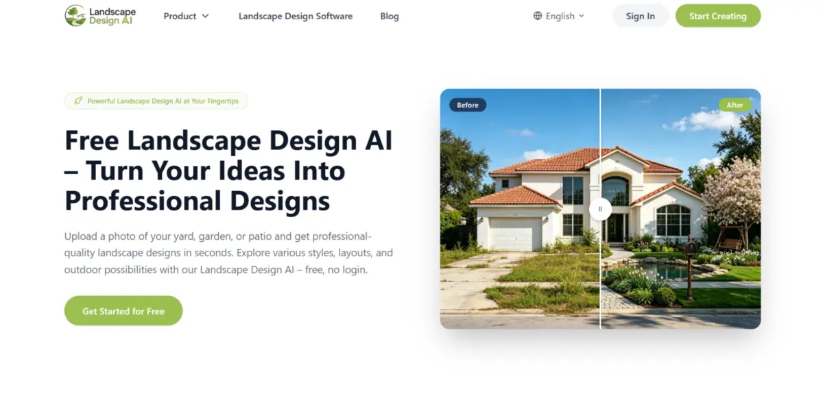 Landscape Design AI best free no-login option