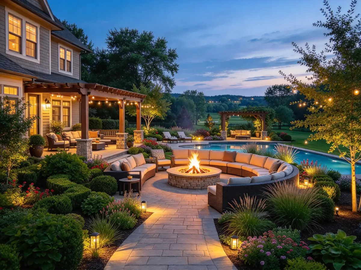 Large backyard fire pit as a garden destination