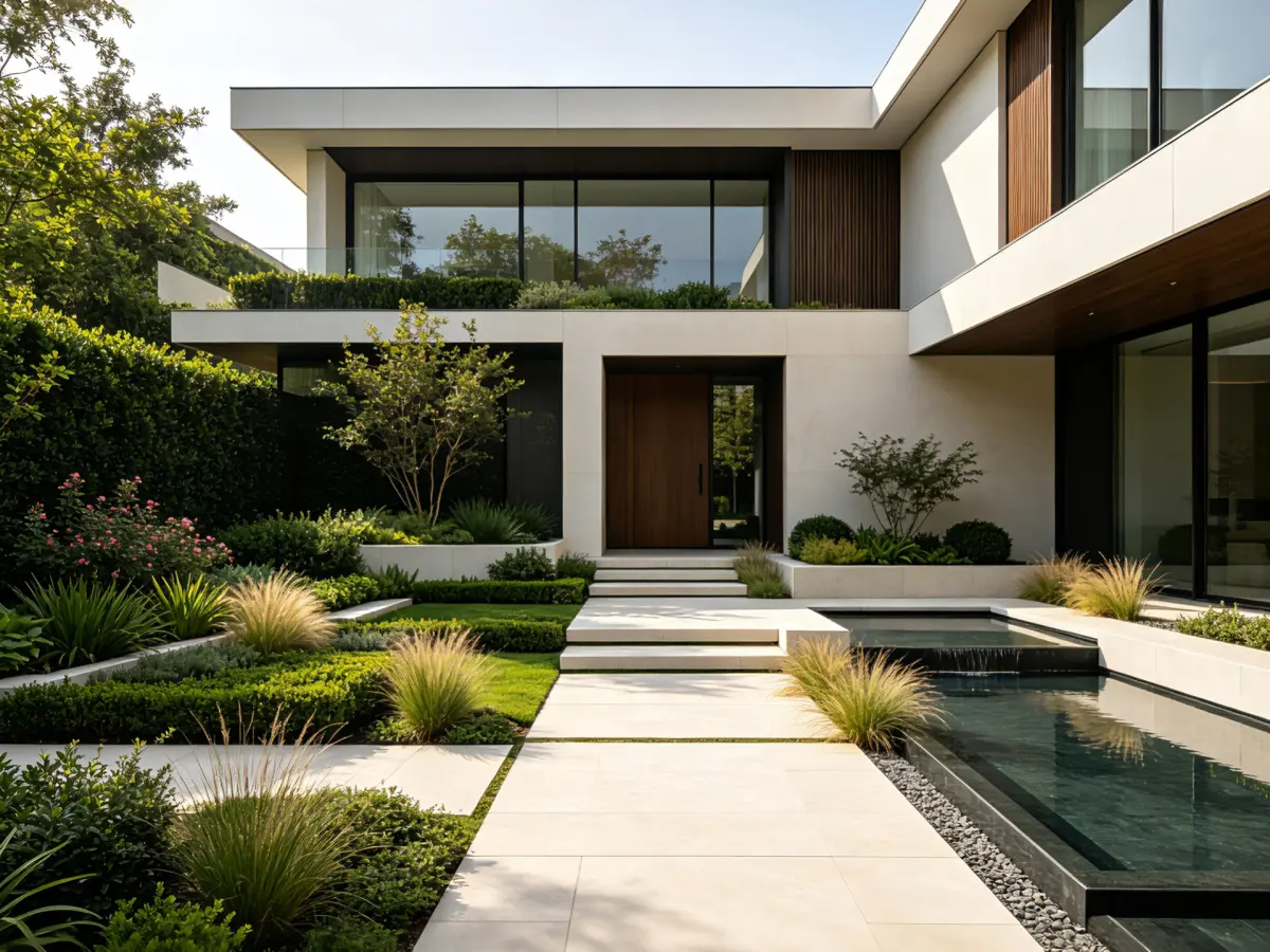 Front yard landscape design with an inviting path and layered planting