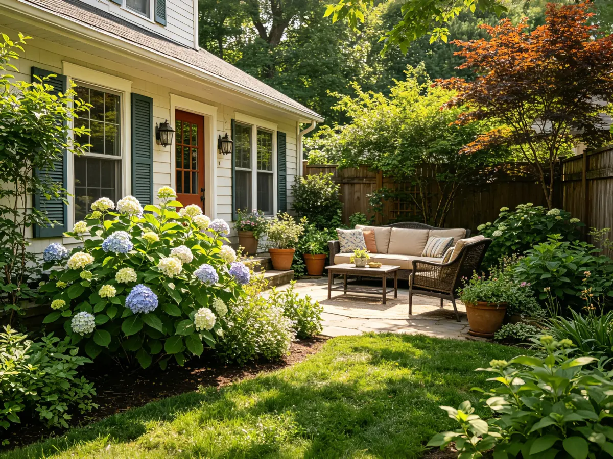 Garden landscape design with layered plants and seasonal interest