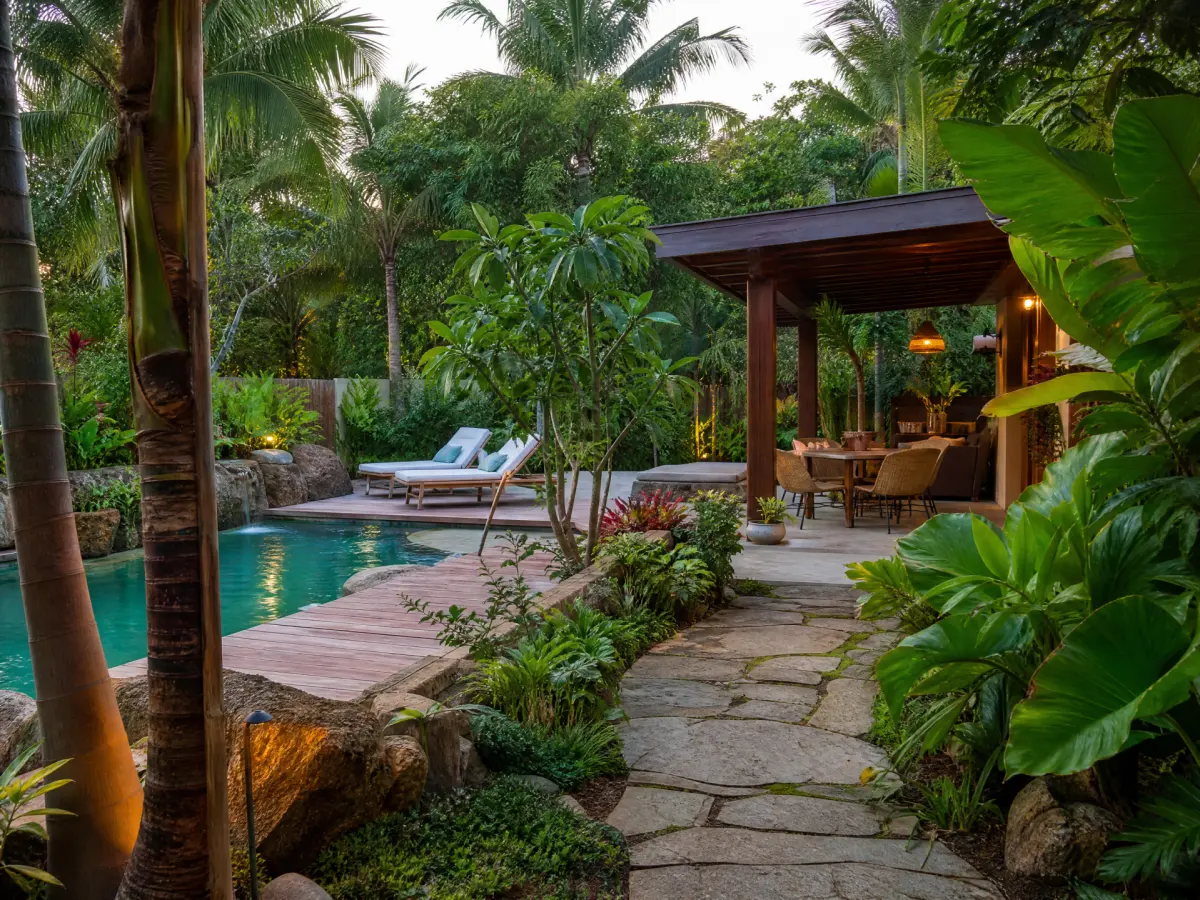 Tropical landscape design with lush foliage and bold color