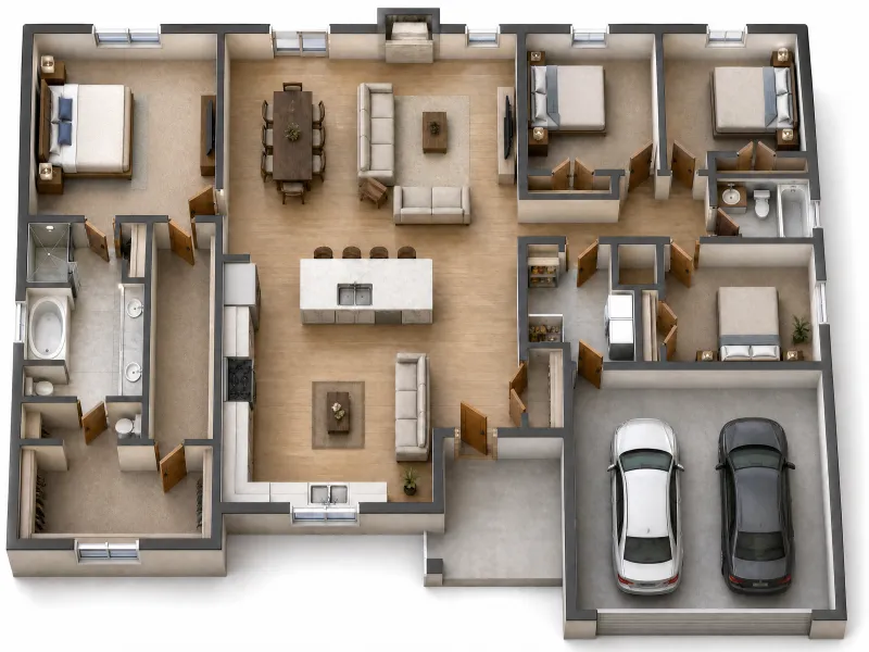 Floor plan converted into a 3D render