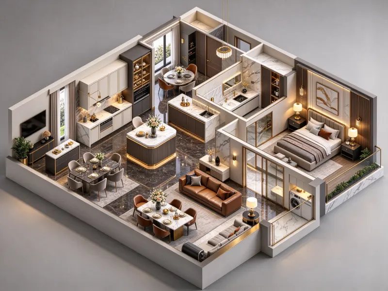 Luxury 3D floor plan rendering style