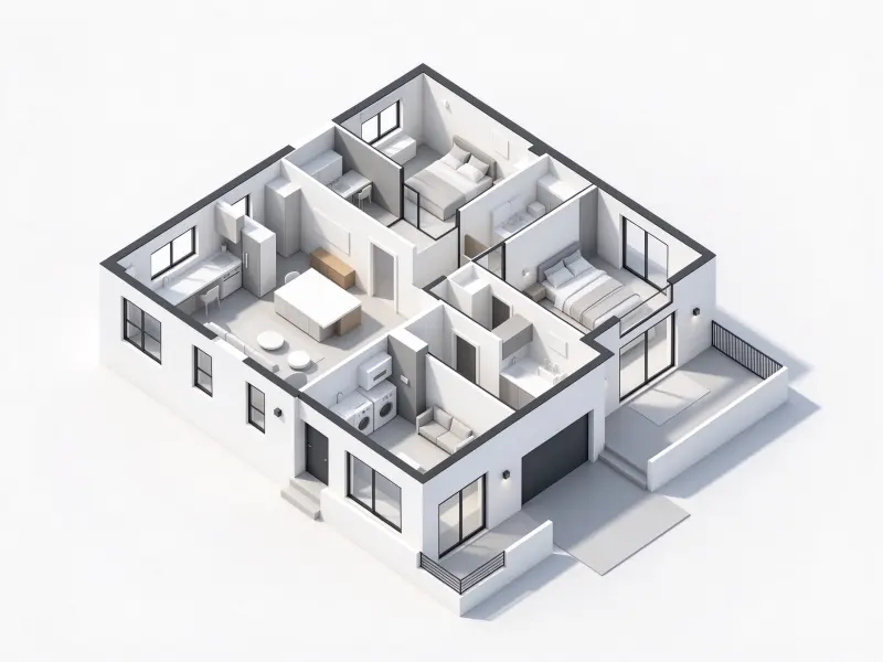 Minimal 3D floor plan rendering style