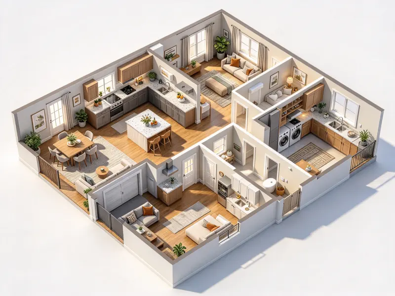 Realistic 3D floor plan rendering style