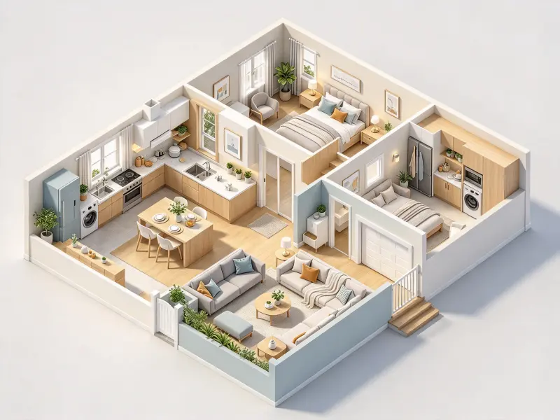 Scandinavian 3D floor plan rendering style