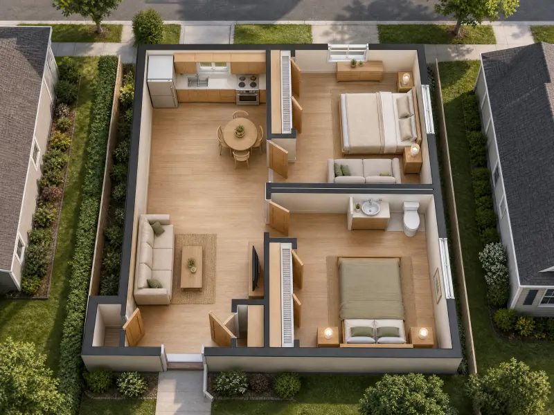 Floor plan to 3D review by an interior designer
