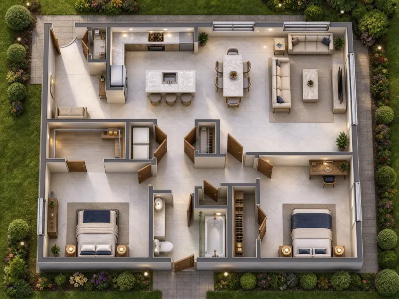 Floor plan to 3D review by a real estate marketing specialist