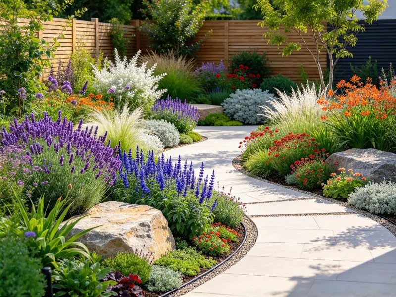 Free AI landscape generator from photo for garden beds plants and pathways