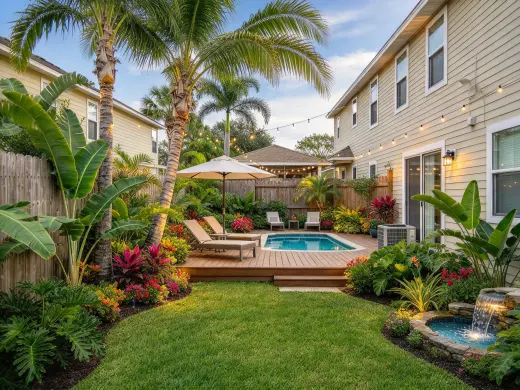 Free AI landscape generator from photo in a tropical retreat style