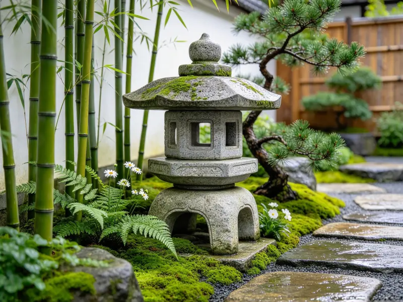 Architectural accent in an Asian garden