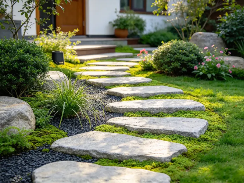 Gravel path and ground material in an Asian garden