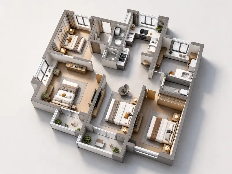 Change to a high oblique perspective while preserving the floor layout