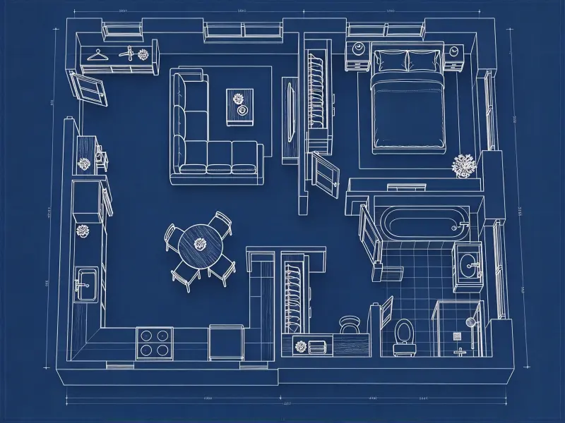 Classic blue background and white technical lines