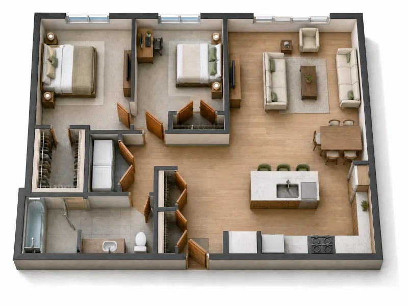 Floor plan rendered in 3D