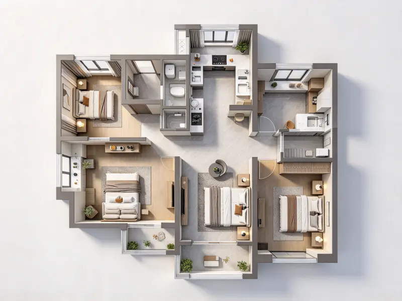 Straight-down orthographic view; preserve the original plan orientation